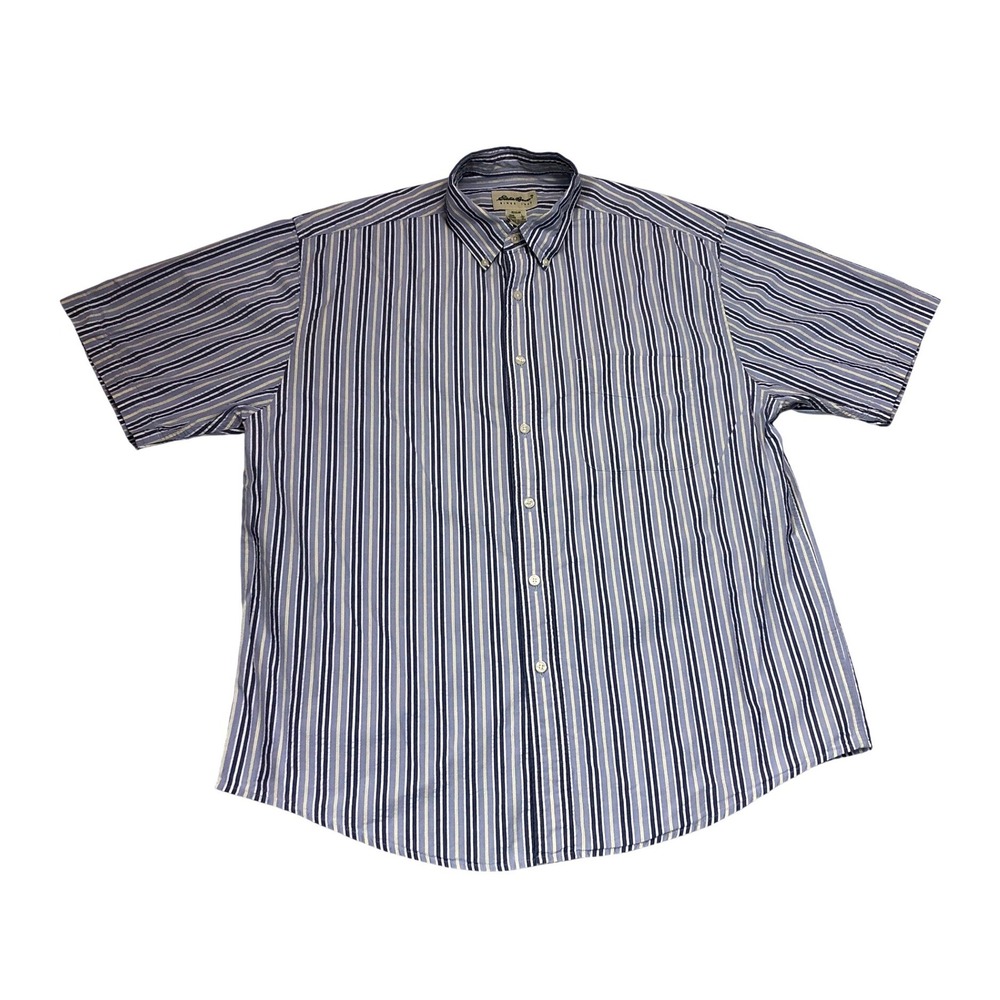 Eddie Bauer Mens Large Blue Striped Short Sleeve Button Down Lightweight Shirt
